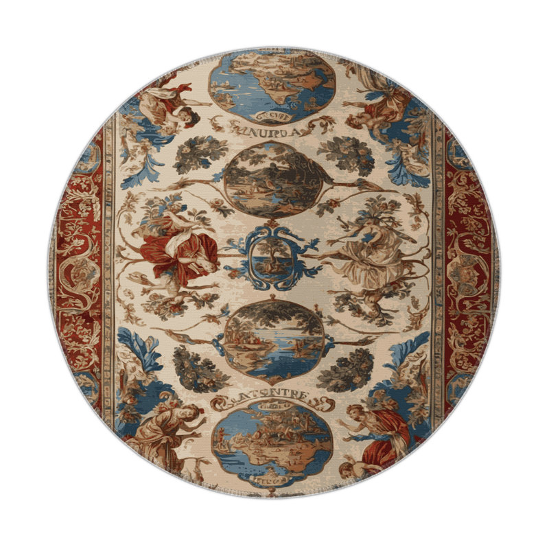 French Brown Indoor and Outdoor Area Rug, Round 5'