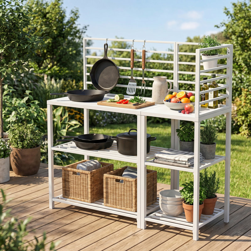 Ensemble de cuisine d'extérieur modulaire avec tablettes de rangement