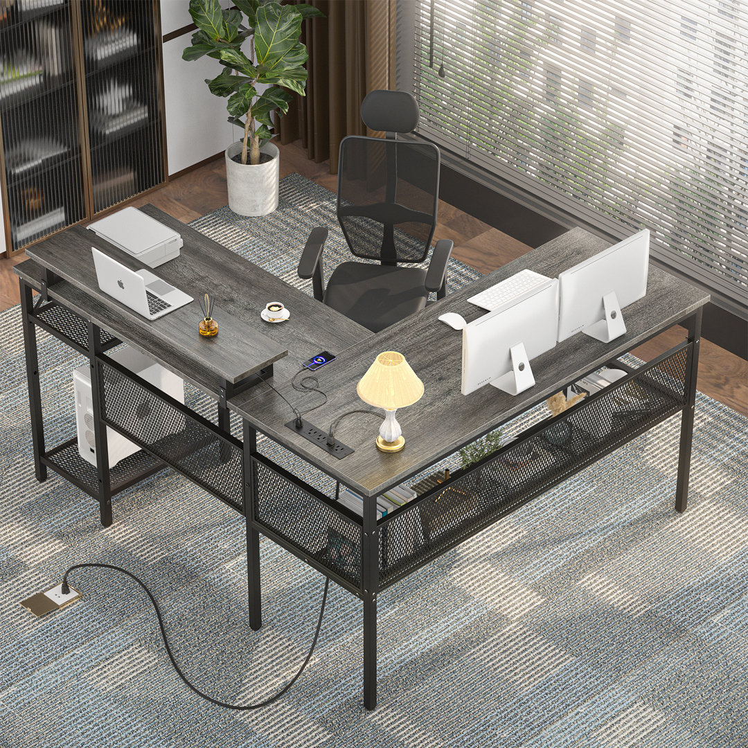 Toria 55'' L-Shaped Desk with Storage, Power Outlets and LED Strip Ebern Designs Color