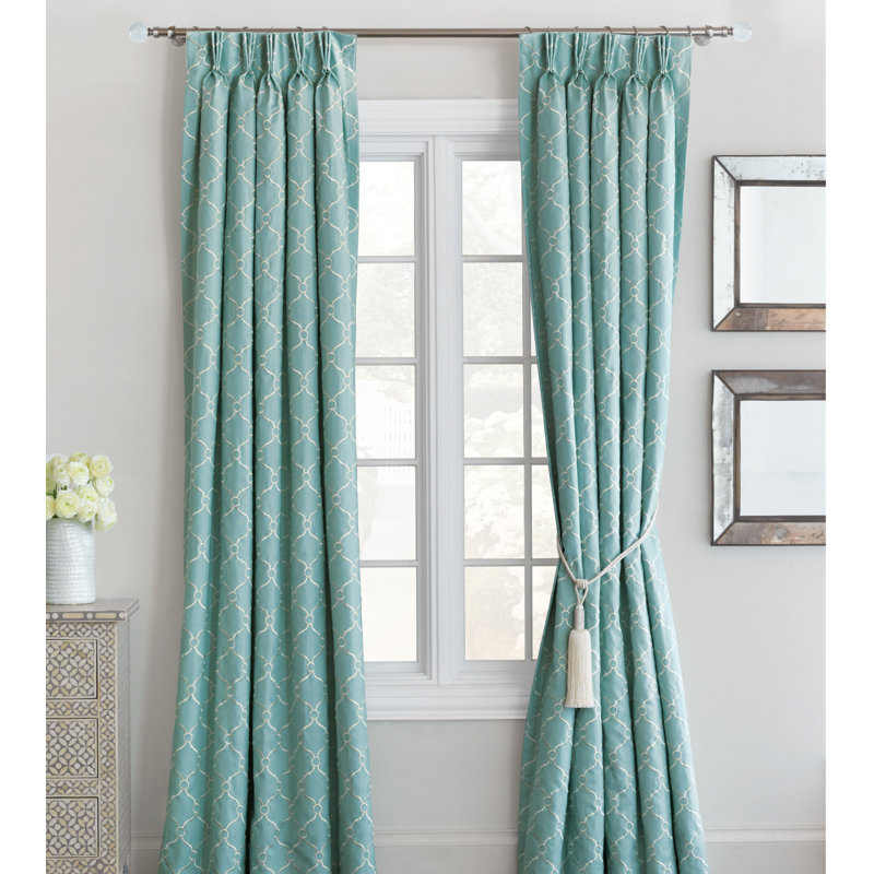 Theodore Emboidery Room Darkening Curtain Single Panel, Buff, 40" W x 108" L