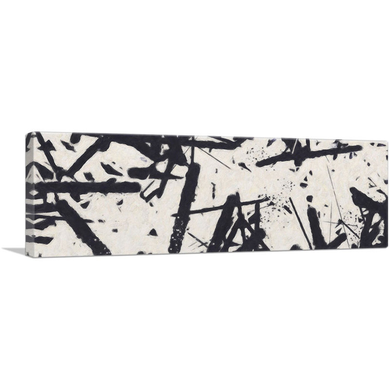 Lignes noires sur fond blanc moderne, reproduction d'art sur toile panoramique, H 16 po x l 48 po x 1,5 po