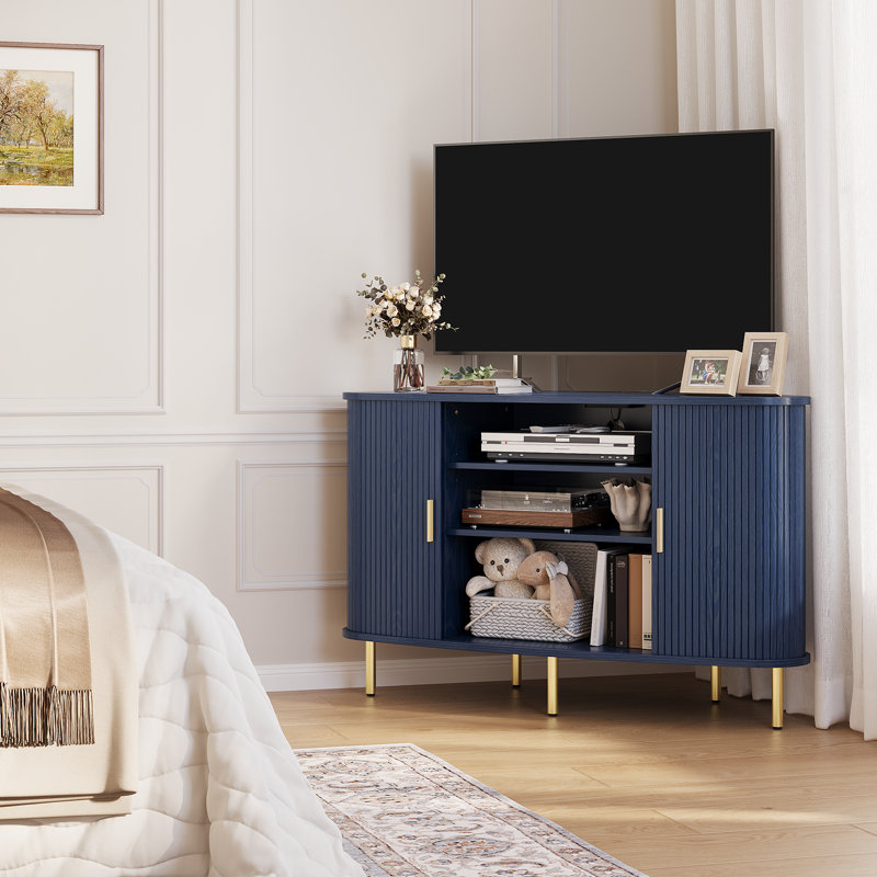Meuble télé d'angle avec prise de courant et rangement pour téléviseur de 55 po ou moins, 47.25", Blue