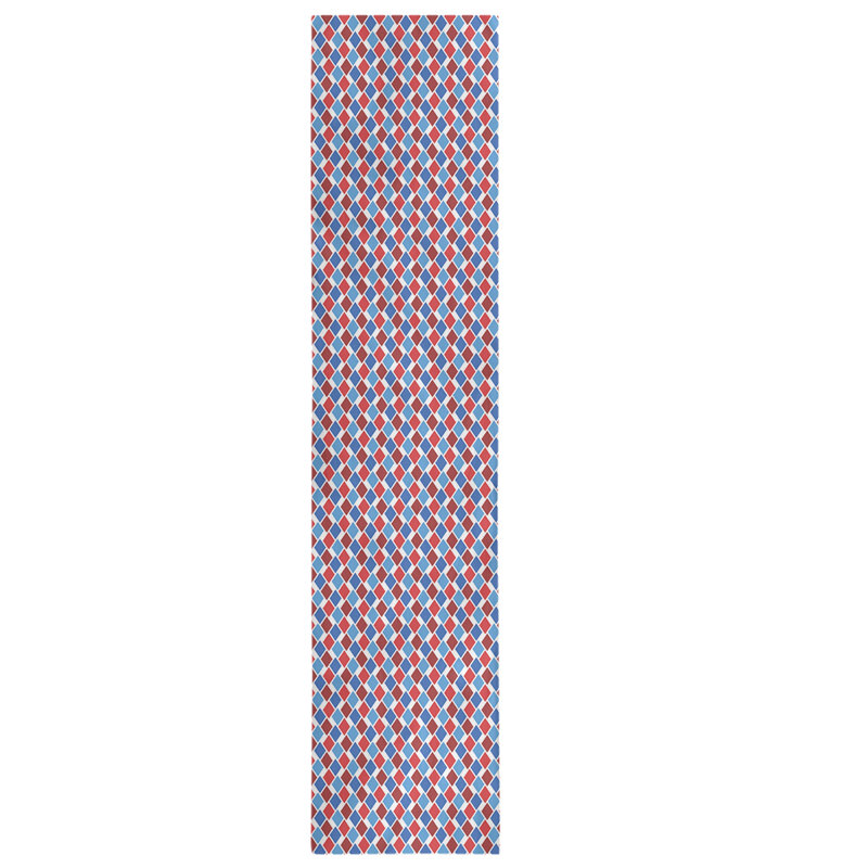 Chemin de table en losanges rétro à la fête hol, L 90 po x l 16 po, Mélange de coton, Bleu / rouge / brun