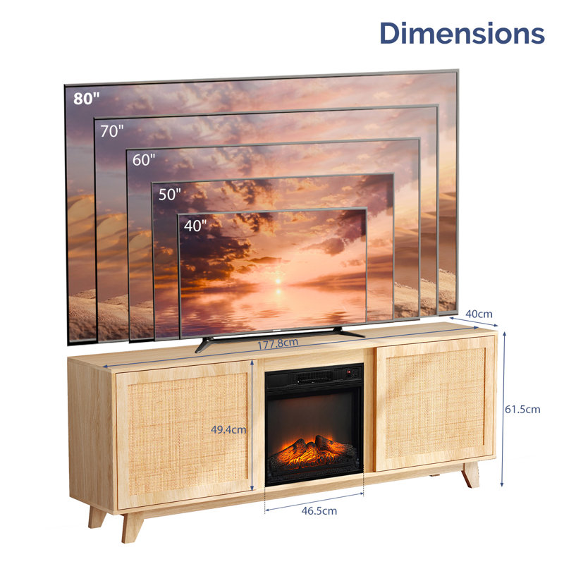 Console média pour foyer - compatible avec un insert électrique de 18 po, des flammes de luminosité à 7 niveaux de 1400 W, un réglage de 62 à 82,, une télécommande et une minuterie