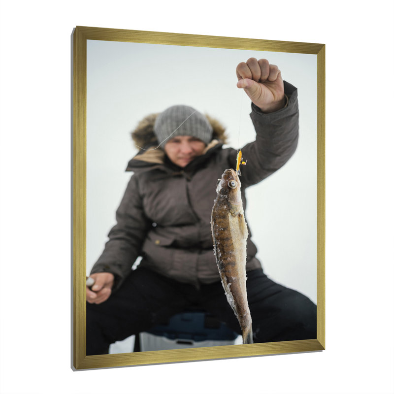 " Winter Fishing Nautical Escapes ", 32" H x 16" W x 1" D, Gold Picture Framed