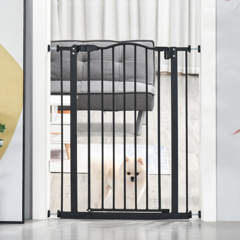 74-80cm Adjustable Metal Pet Gate Safety Barrier with Auto-Close Door Black
