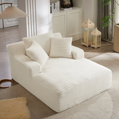 50"W Oversized Chaise Lounge Chair Indoor, Corduroy Upholstered Boneless Sofa Bed With 3 Pillows For Living Room by Wrought Studio