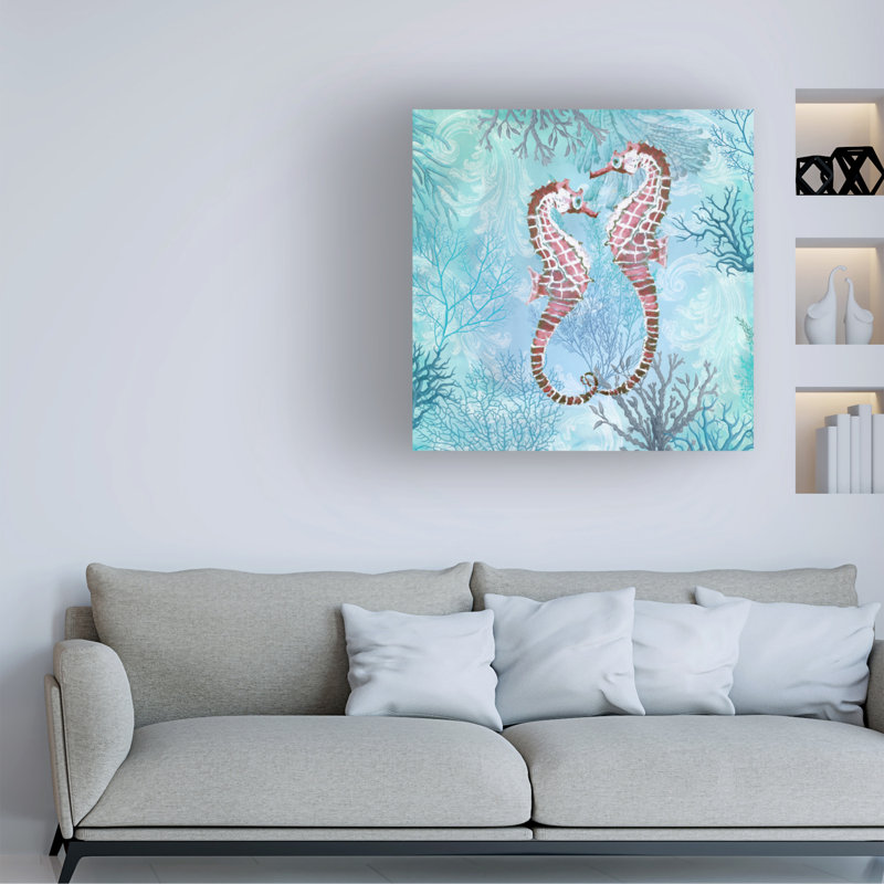 «Marine Love Seahores» par Cora Niele - peinture sur toile tendue, H 24 po x l 24 po x P 2 po
