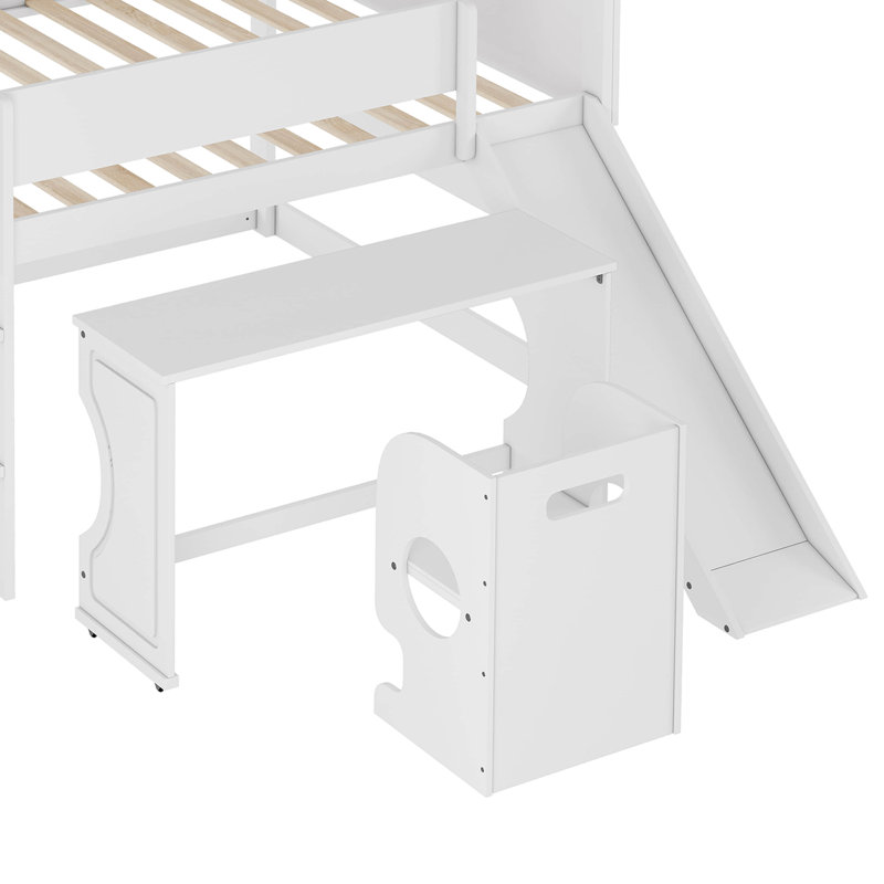Lit mezzanine double bas pour enfants Caulkins, Blanc