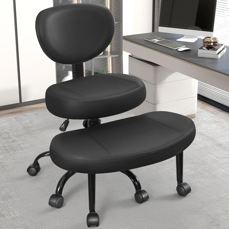 Black Criss Cross Office Chair - ADHD Cross Legged Chair With Wheels, Adjustable Height, Ergonomic Kneeling Design, Backrest & 360° Rotating Footrest (Home Office/Yoga/Meditation)
