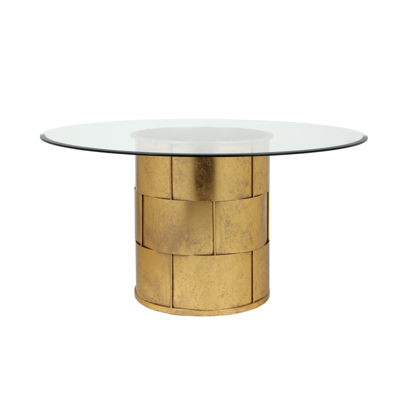 Amanda Round Glass Top Metal Base Dining Table, Gold