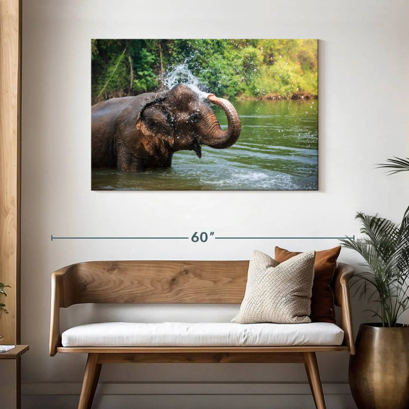 Elephant Throws Water, 30" H x 45" W