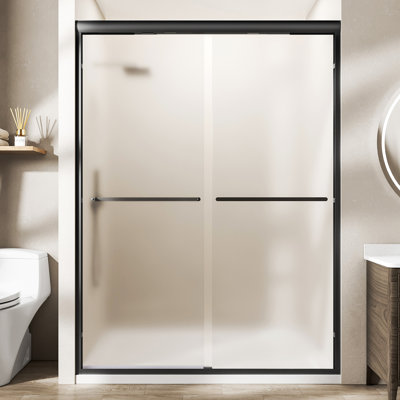 Porte de douche à double cadre coulissant en aluminium l 50 à 54 po x H 72 po noir