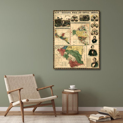 Art rétro sur toile tendue avec cartes: Nicaragua et Amérique centrale - Mexique - isthme de Panama - 62247