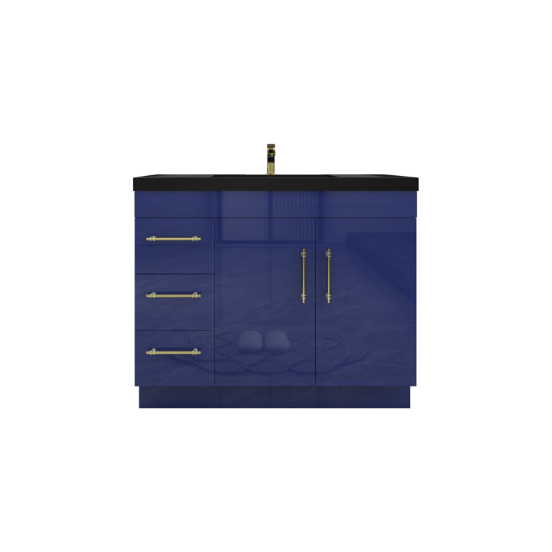 Ensemble de meuble-lavabo simple 42 po Camoya, Bleu nuit brillant, Or mat