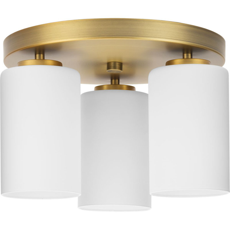 Bromwich Glass Flush Mount, Vintage Brass, Etched White