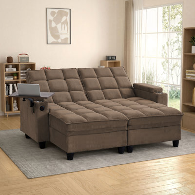 Canapé-lit convertible 2 pièces Chiase Lounge avec ports USB et Type-C, 2 porte-gobelets, table d'appoint, rangement sous l'assise et accoudoirs avec rangement