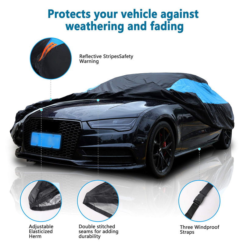 Black and Blue Polyester Waterproof Outdoor Car Cover for Sedan