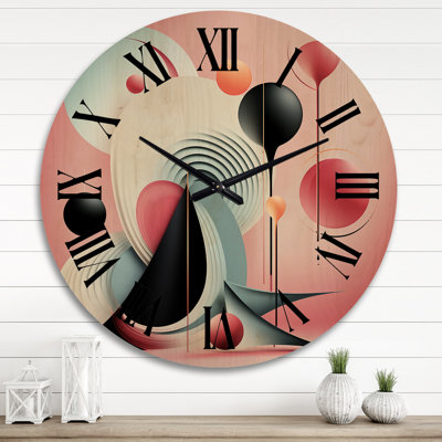 «Happy Flowers of Rhythmin» rose et bleu - Horloge murale géométrique moderne surdimensionnée en bois