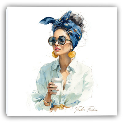 «Blue Scarf Glam», art mural sur toile tendue
