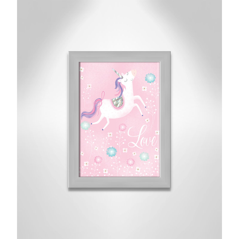 «Love Unicorn», art encadré, H 14 po x l 10 po x P 0,63 po, Cadre argenté