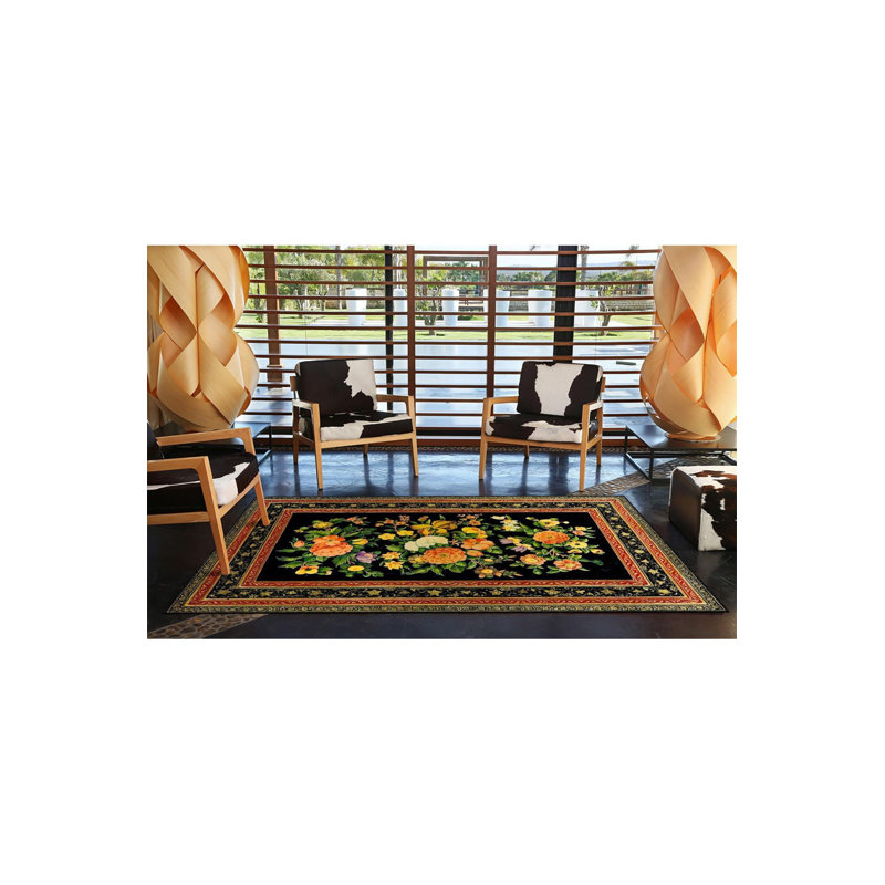 Tapis décoratif géométrique à motif géométrique moderne lavable à la machine, Rectangle 4 pi 7 po x 6 pi 7 po