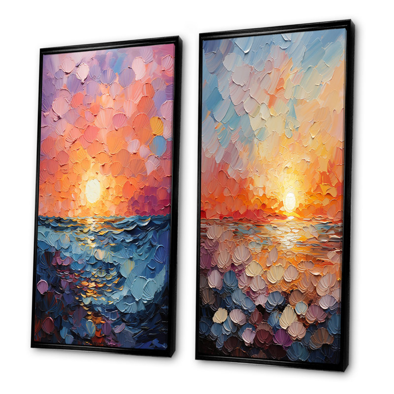 Coastal Harmony Dreamscape Sunset - ensemble de 2 impressions sur toile de paysage, H 40 po x l 41 po, Cadre noir