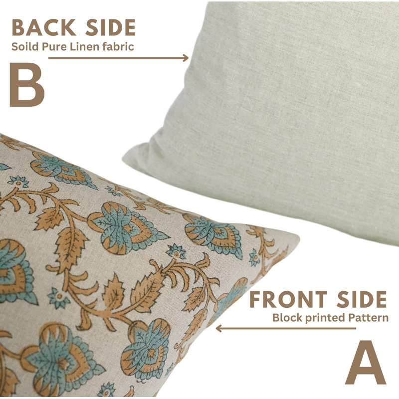 Linen Pillow Cover, Gold/White Floral 3, 22"H x 22"W, Square