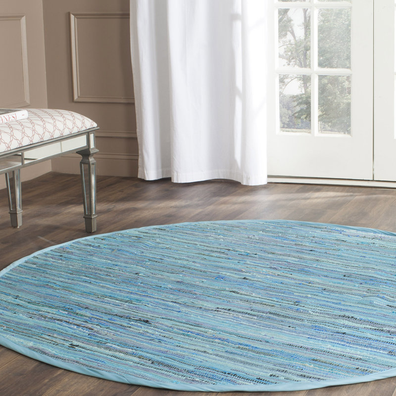 Tapis rayé en coton tissé à la main Bussard Rag, Rond 6 pi
