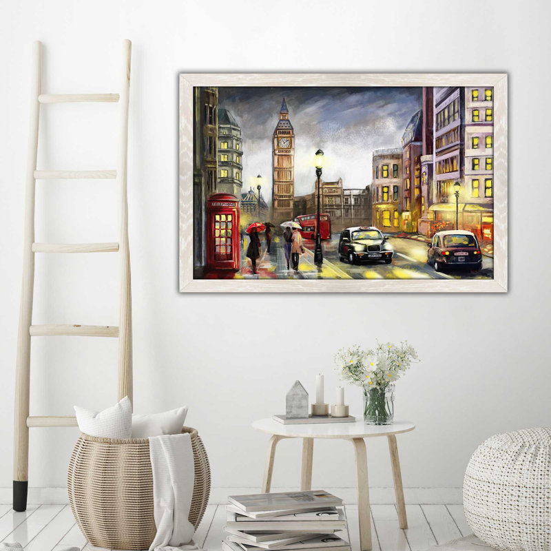 «London Streets», reproduction encadrée, H 27,5 po x l 39,5 po x P 0,75 po, Cadre crème délavé
