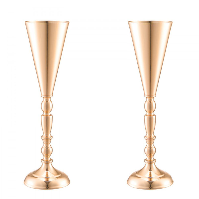 10PCS 43cm/16.9” Tall Wedding Flower Vase Metal Gold Trumpet for Tables