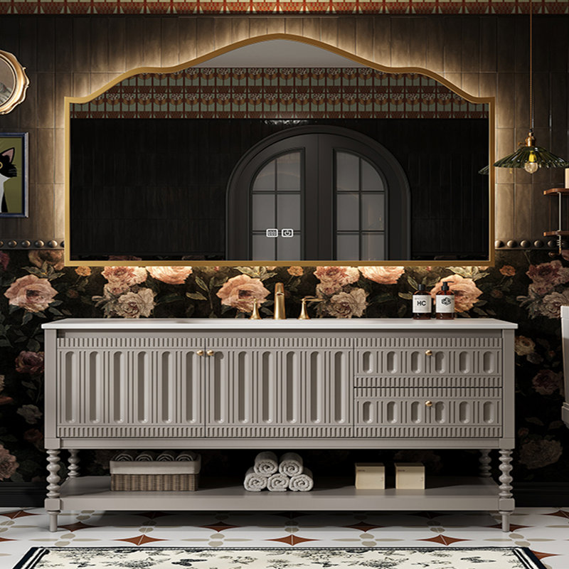 Bathroom cabinet American retro style, 32.28" H x 66.93" W x 21.65" D, Light Gray