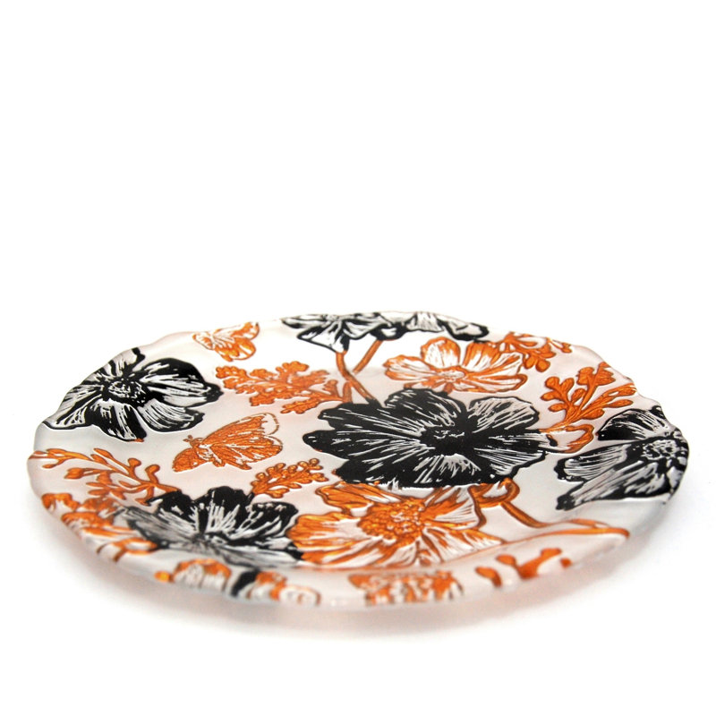 Hand-Painted Cream and Gold Glass Appetizer Plates, Set of 4