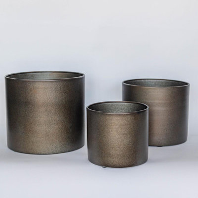 Ensemble de 3 jardinières cylindriques en fonte