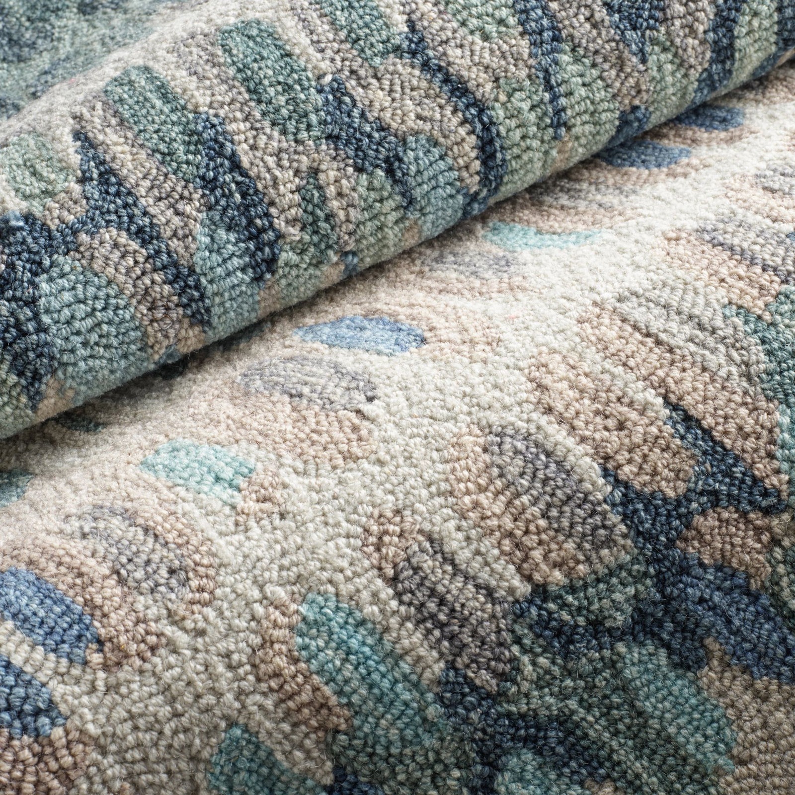 Paint Chip Abstract Hand Wool Indigo/Denim/Beige Area Rug, Runner 2'6" x 8'