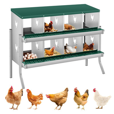 8 Compartment Chicken Nesting Box with Legs, 2 Layer Wall Mount/Free Standing Poultry Nest for Chickens, Hens, Ducks, Laying Boxes with Perch