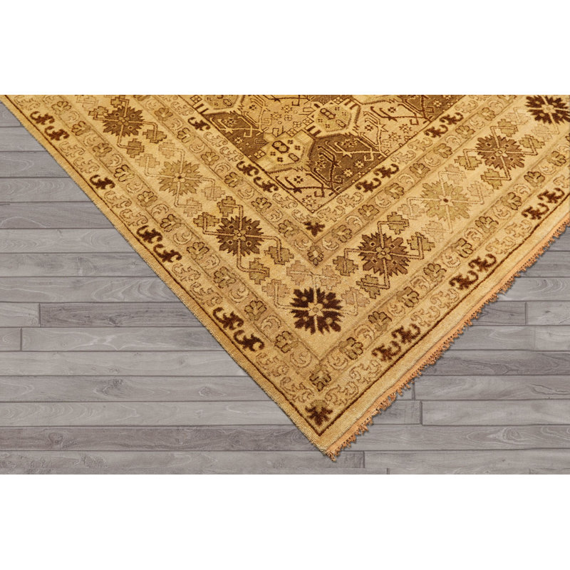Tapis Agra transitionnel en laine, noué à la main, couleur or et beige, 2,36 m x 3,07 m