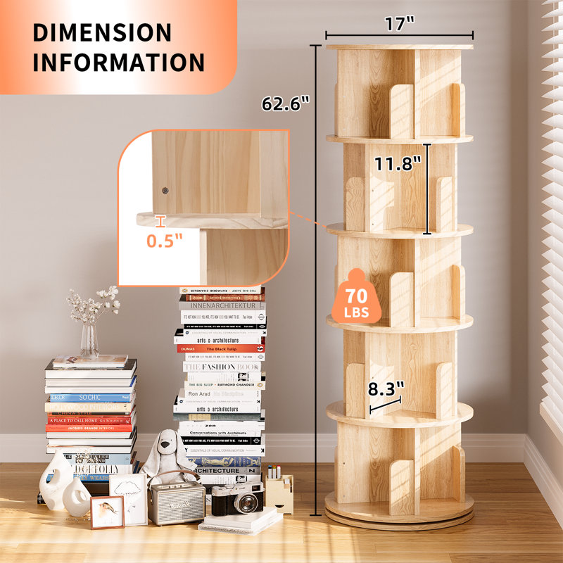 360 Display Rotating Bookshelf Tower, Bookshelf Organizer For Living Room, Bedroom, Study Room