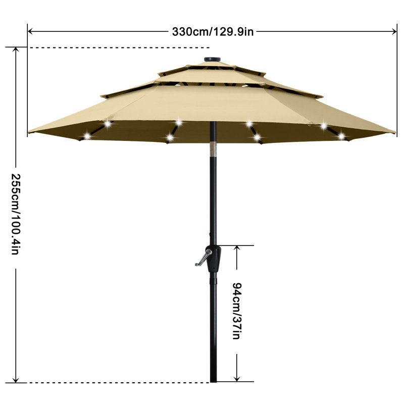 Parasol de marché éclairé Caerphilly, Kaki, 129.9" W x 129.9" D