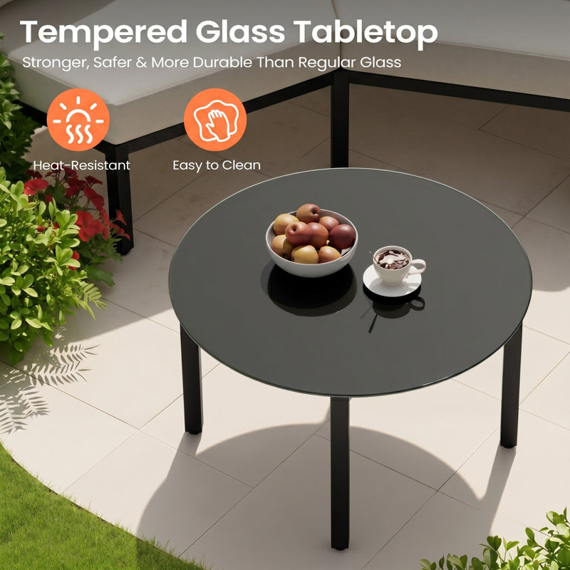 Ensemble de conversation pour patio pour 4 personnes en aluminium avec table, Beige