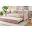Lit de jour simple tapissier avec couchette escamotable, rose-763975560