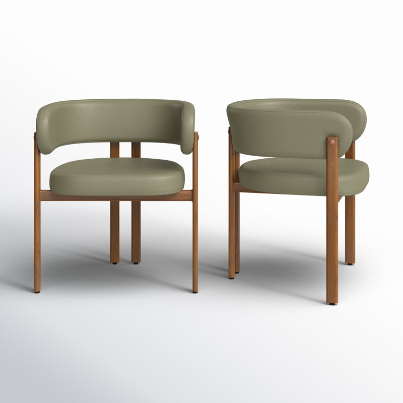 Gideon 19'' H Upholstered Armchair, Olive Green Vegan Leather, Walnut