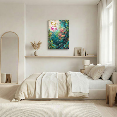 Teal and Gold Coral Reef Paper Cut Style Canvas Wall Art