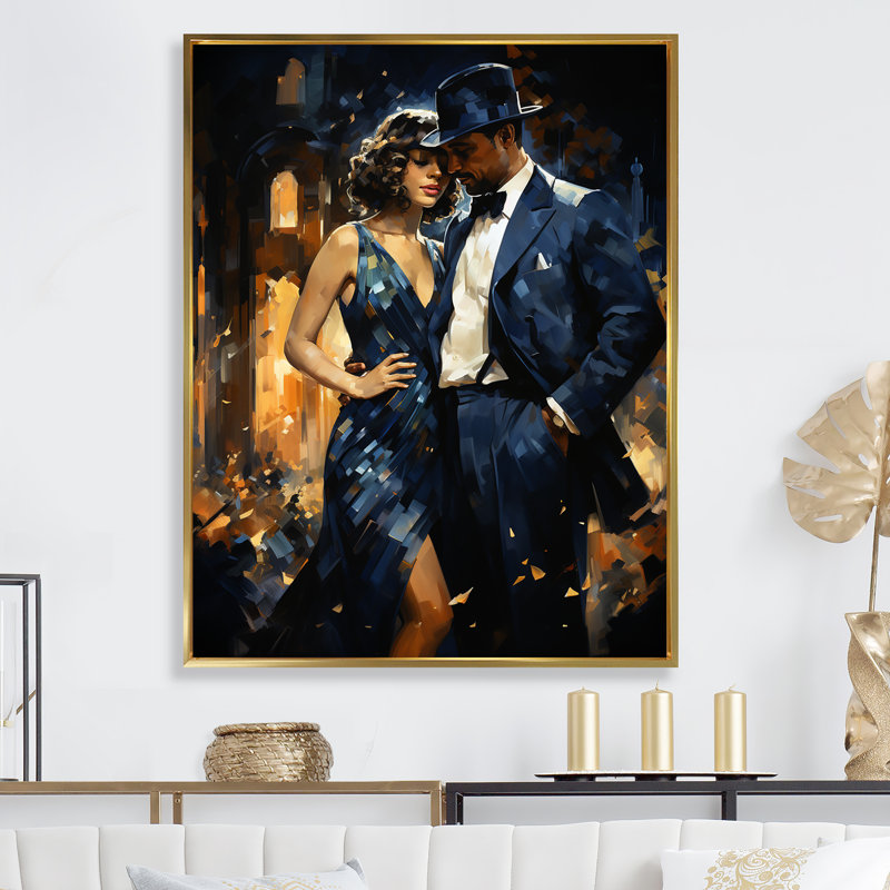Harlem Renaissance Jazz Age Sonata Couple, reproduction d'art sur toile, Cadre flottant doré, H 20 po x l 12 po