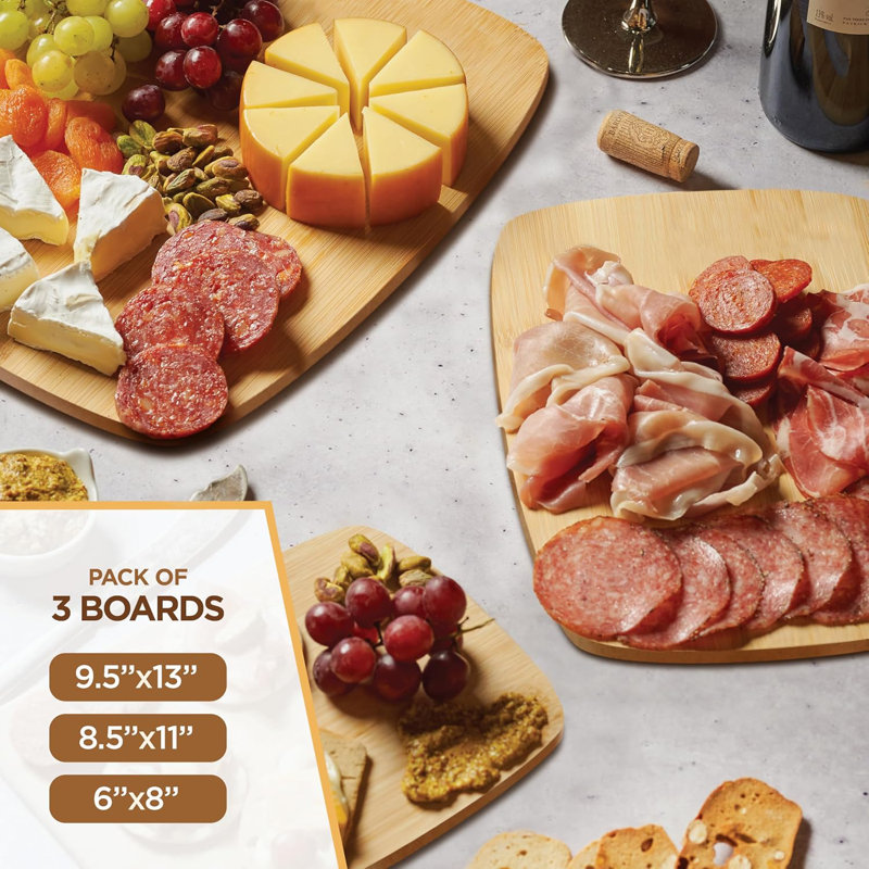 3-Piece Bamboo Cutting Board Set – Reversible Knife-Friendly Kitchen Prep & Serving Boards