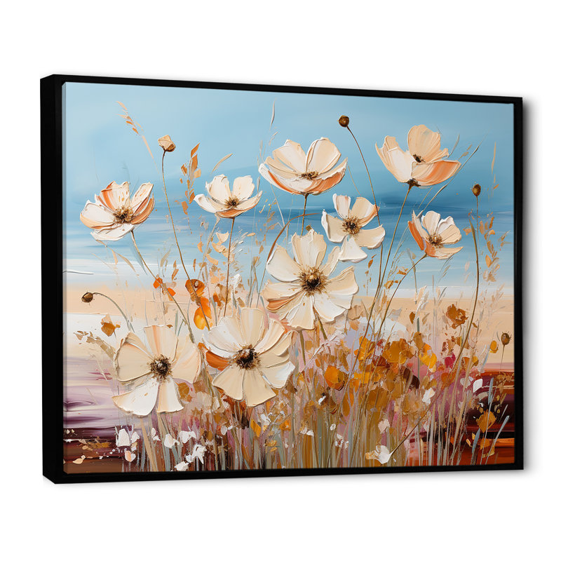 «Beige Wildflowers», impression sur toile, H 30 po x l 40 po x P 1,5 po, Cadre flottant noir