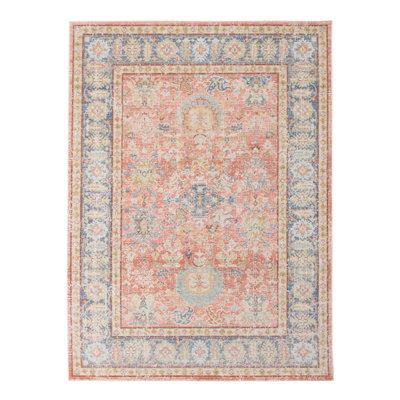 5' X 7' Coral Floral Power Loom Area Rug