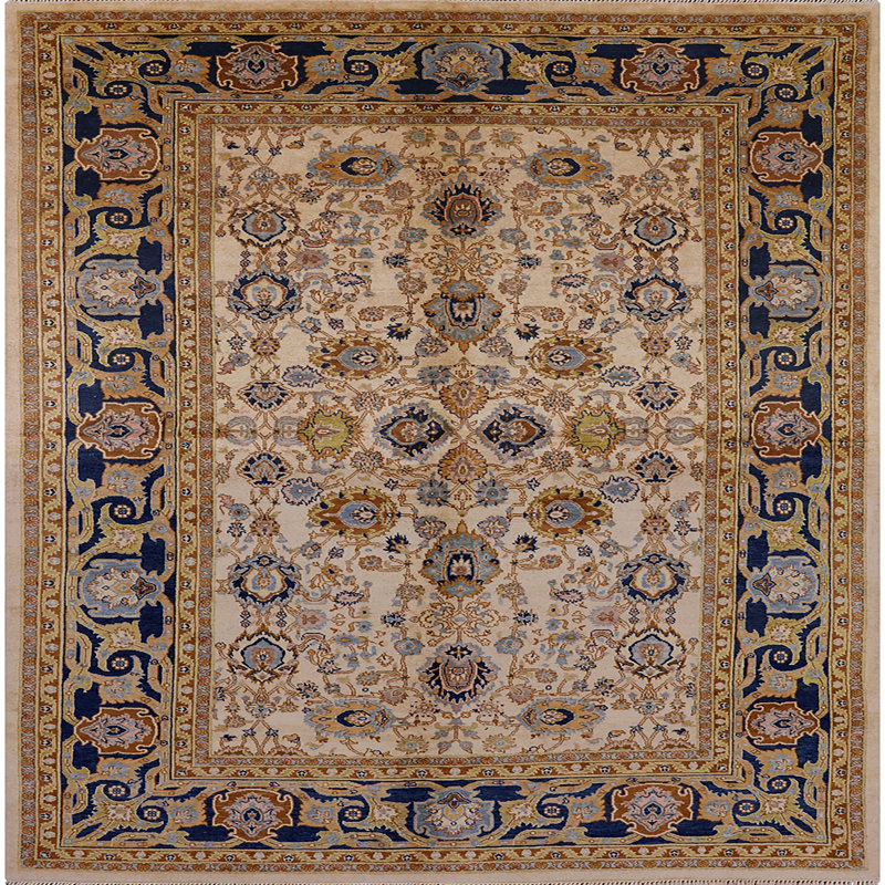 Tapis oriental bleu / brun Valcour, Carré 7 pi