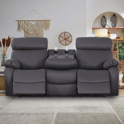 Edder Power Leather Reclining Sofa With Cup Holders, Flipped Backrest, USB Ports