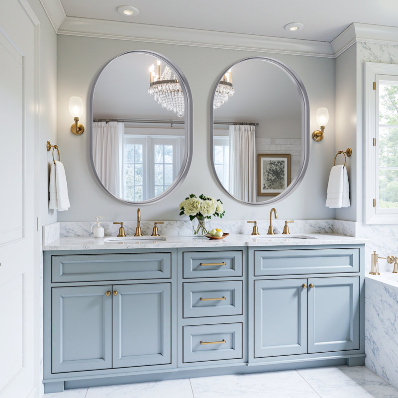 Black Oval Mirror for Bathroom Vanity 22x30 Inch, Matte Black Bathroom Mirrors for Wall Metal Frame, Silver, 22"x30"